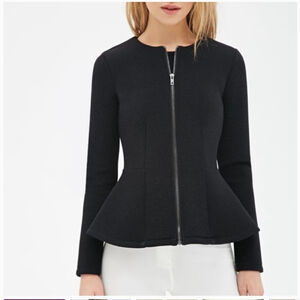 Topshop Black Peplum Zip-Up Blazer Jacket
